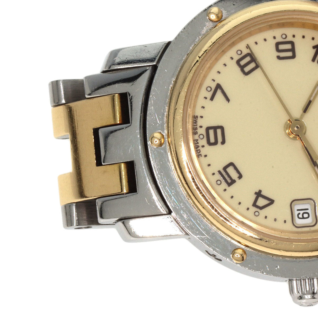 HERMES Watches Quartz CL4.220 Stainless Steel , SSxGP gold Clipper Ivory dial Women Used Authentic