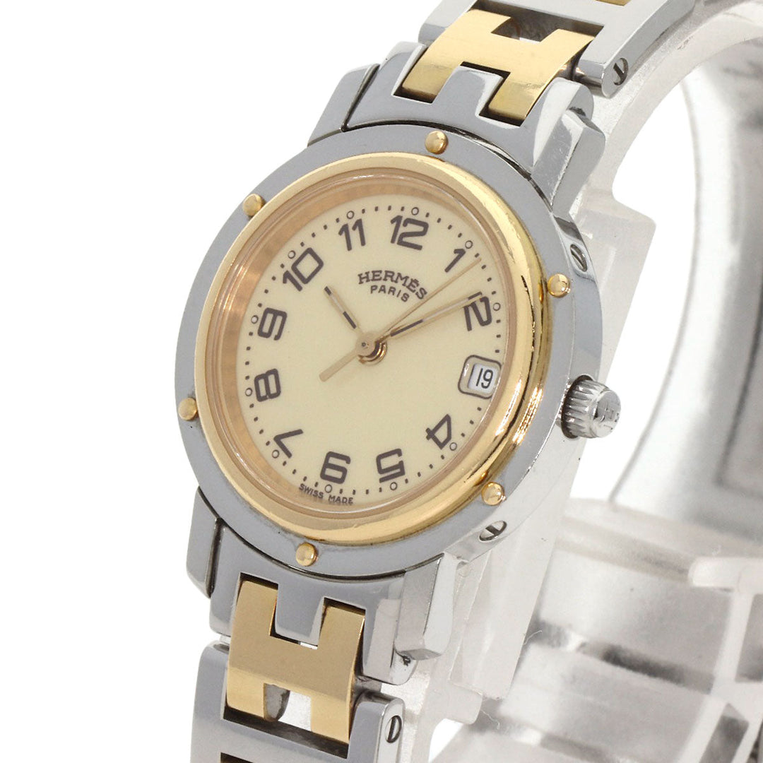 HERMES Watches Quartz CL4.220 Stainless Steel , SSxGP gold Clipper Ivory dial Women Used Authentic