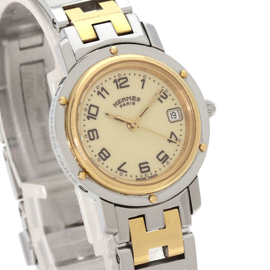 HERMES Watches Quartz CL4.220 Stainless Steel , SSxGP gold Clipper Ivory dial Women Used Authentic