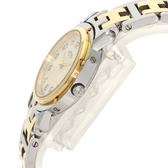 HERMES Watches Quartz CL4.220 Stainless Steel , SSxGP gold Clipper Ivory dial Women Used Authentic