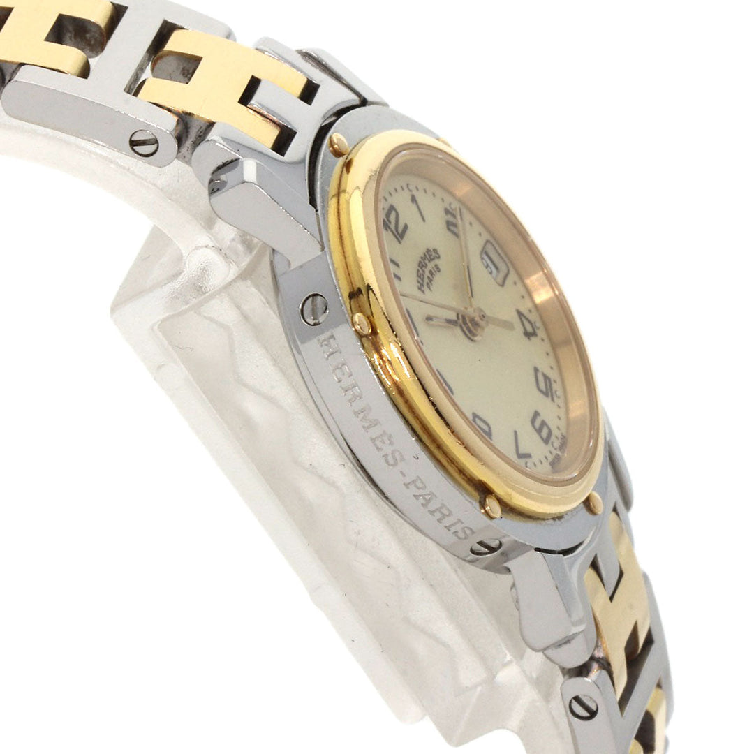 HERMES Watches Quartz CL4.220 Stainless Steel , SSxGP gold Clipper Ivory dial Women Used Authentic