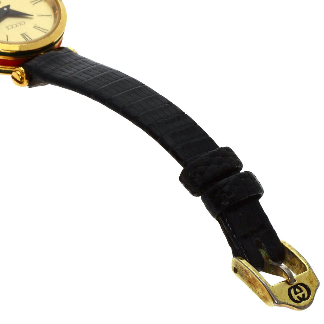 GUCCI Watches Quartz Gold Plated, Leather gold Sherry line gold dial Women Used Authentic