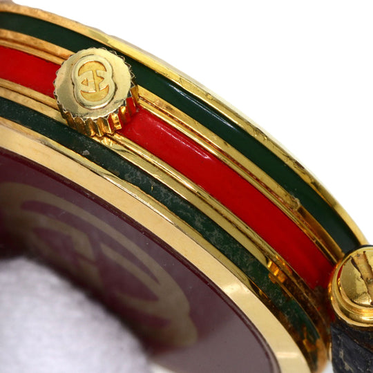 GUCCI Watches Quartz Gold Plated, Leather gold Sherry line gold dial Women Used Authentic
