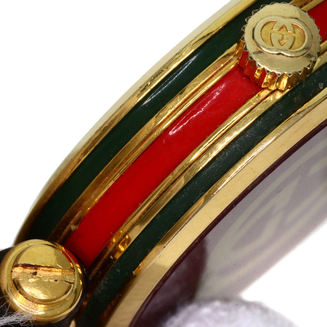 GUCCI Watches Quartz Gold Plated, Leather gold Sherry line gold dial Women Used Authentic