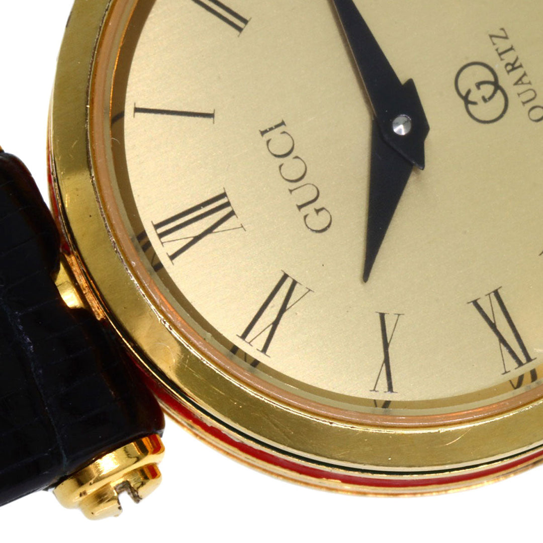GUCCI Watches Quartz Gold Plated, Leather gold Sherry line gold dial Women Used Authentic