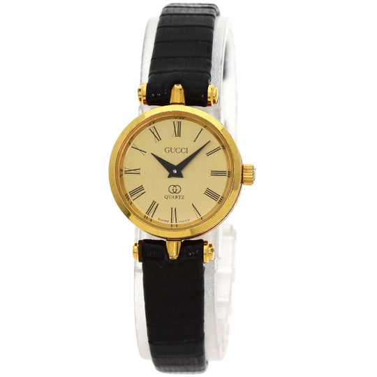 GUCCI Watches Quartz Gold Plated, Leather gold Sherry line gold dial Women Used Authentic