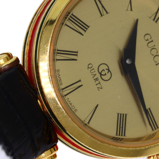 GUCCI Watches Quartz Gold Plated, Leather gold Sherry line gold dial Women Used Authentic