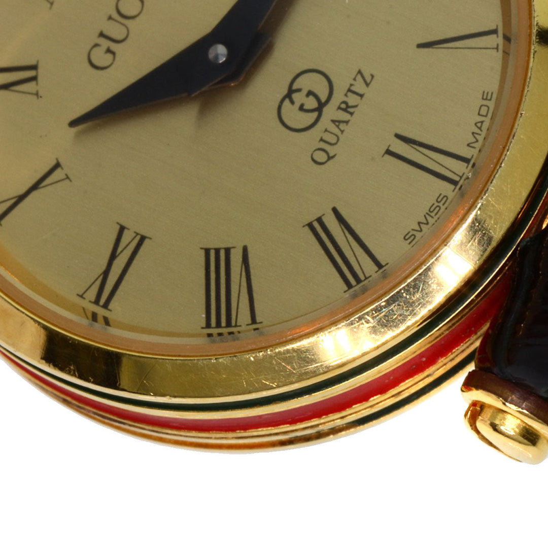 GUCCI Watches Quartz Gold Plated, Leather gold Sherry line gold dial Women Used Authentic