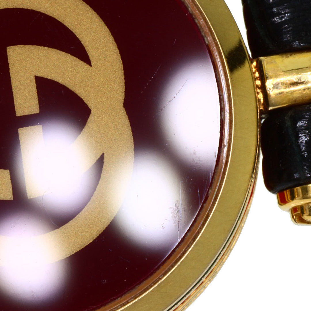 GUCCI Watches Quartz Gold Plated, Leather gold Sherry line gold dial Women Used Authentic