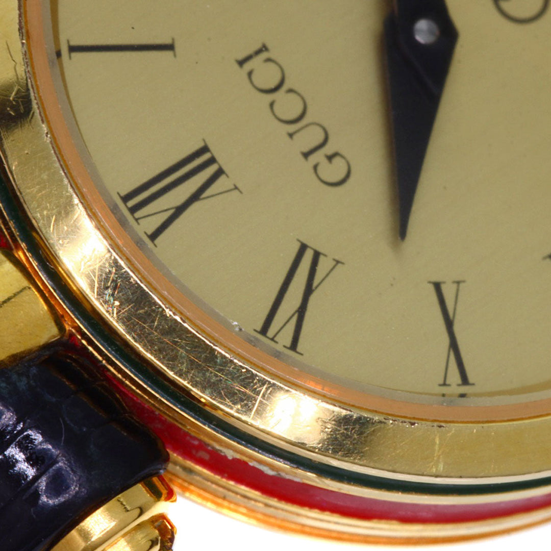 GUCCI Watches Quartz Gold Plated, Leather gold Sherry line gold dial Women Used Authentic