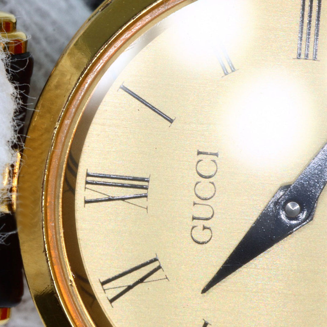 GUCCI Watches Quartz Gold Plated, Leather gold Sherry line gold dial Women Used Authentic