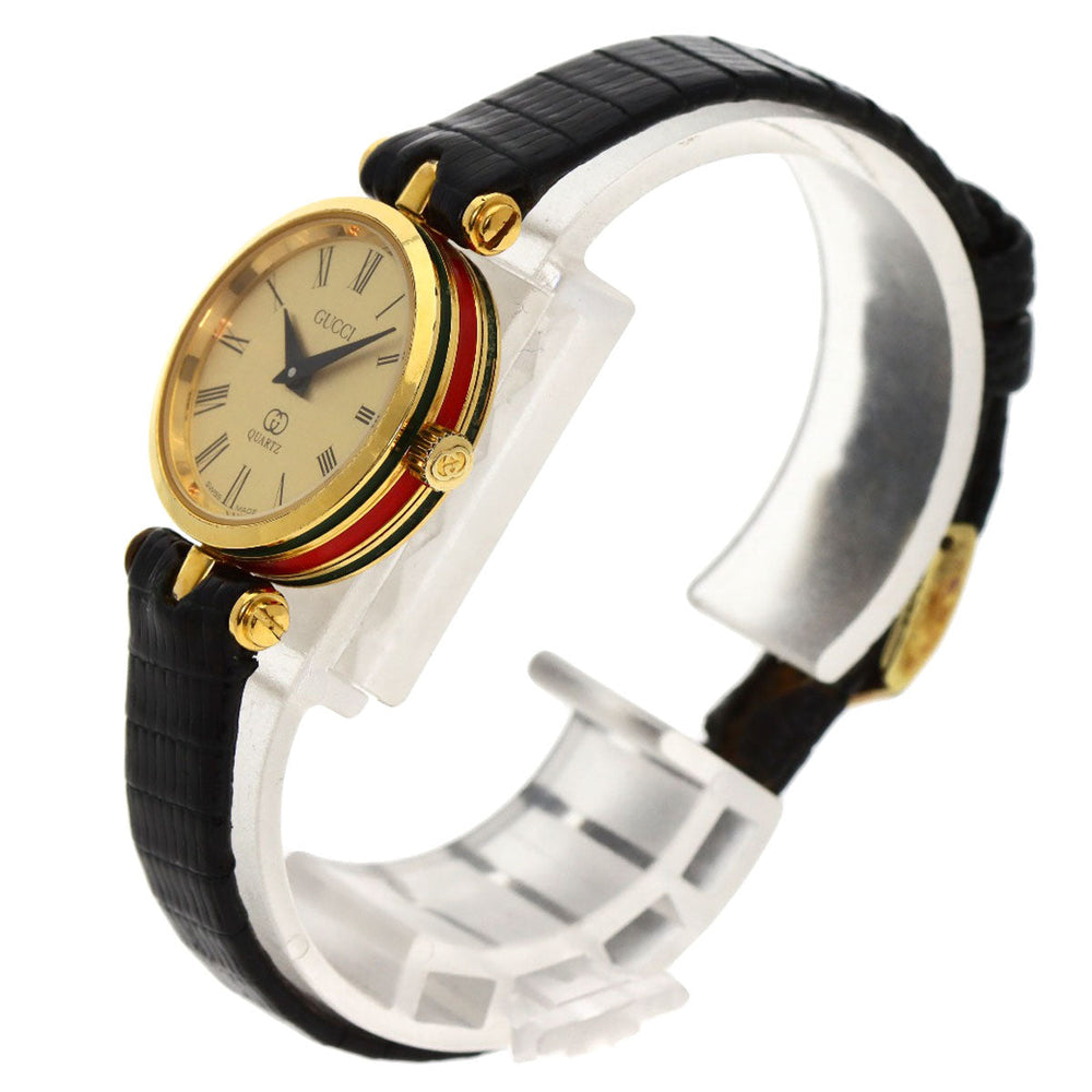 GUCCI Watches Quartz Gold Plated, Leather gold Sherry line gold dial Women Used Authentic