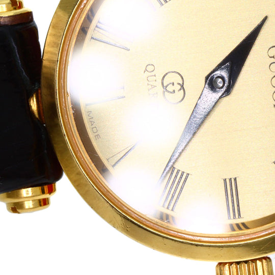 GUCCI Watches Quartz Gold Plated, Leather gold Sherry line gold dial Women Used Authentic