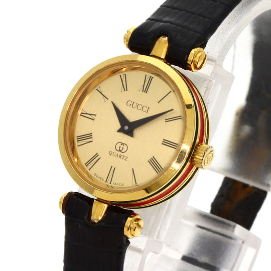 GUCCI Watches Quartz Gold Plated, Leather gold Sherry line gold dial Women Used Authentic