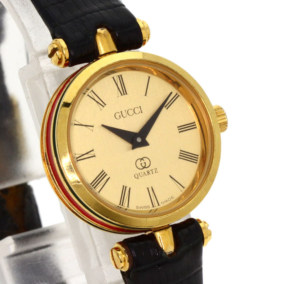 GUCCI Watches Quartz Gold Plated, Leather gold Sherry line gold dial Women Used Authentic