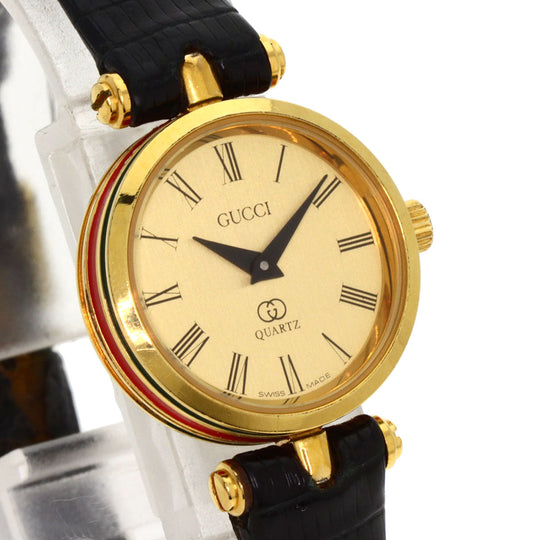 GUCCI Watches Quartz Gold Plated, Leather gold Sherry line gold dial Women Used Authentic
