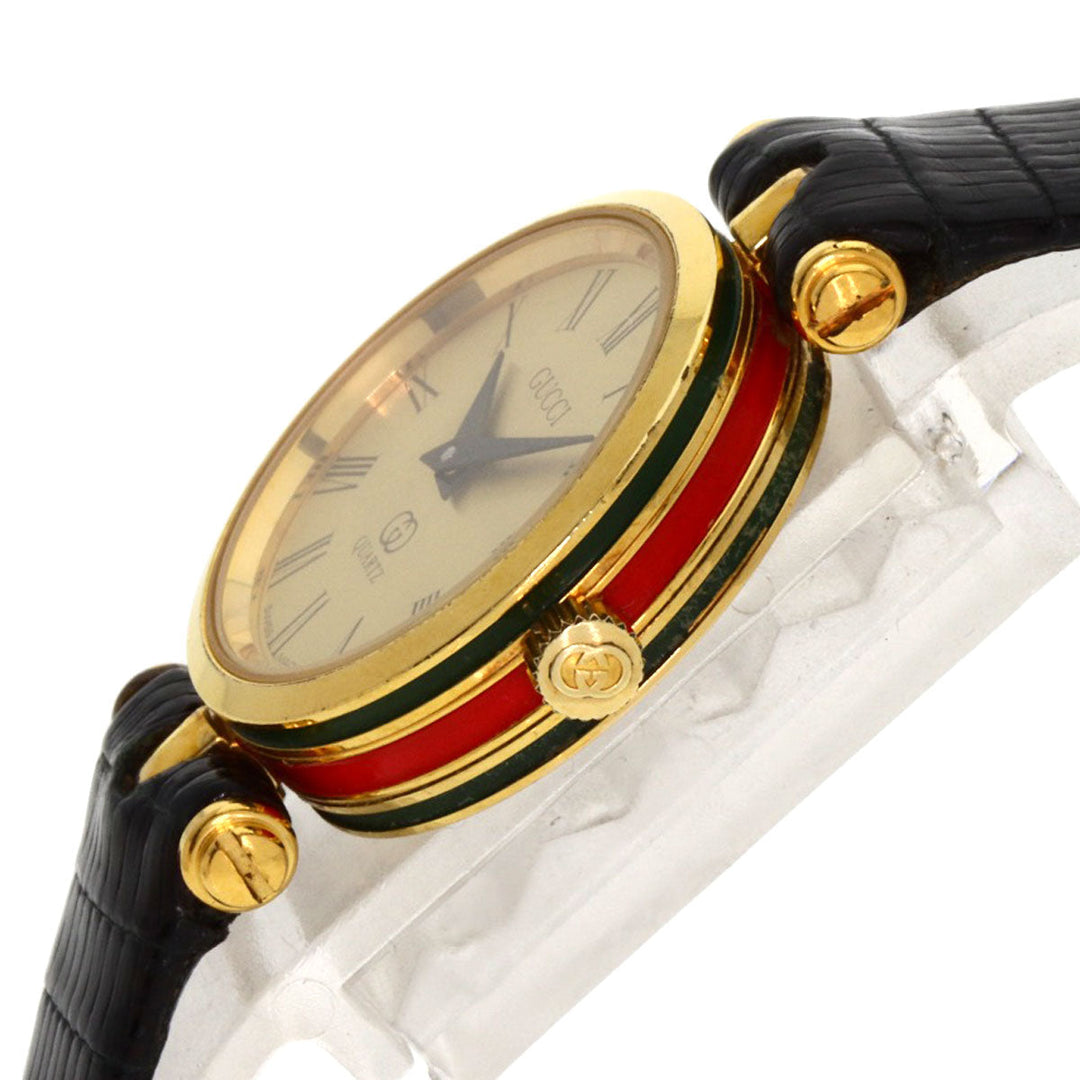 GUCCI Watches Quartz Gold Plated, Leather gold Sherry line gold dial Women Used Authentic