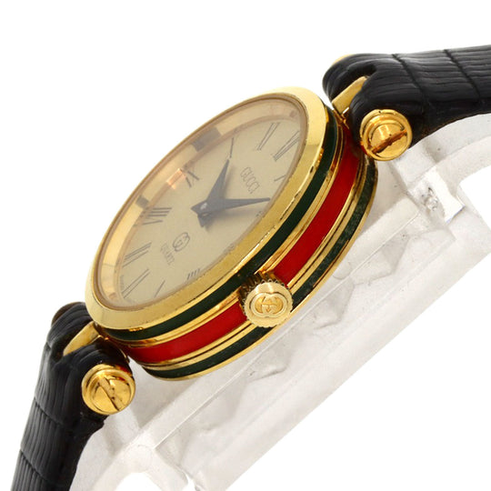 GUCCI Watches Quartz Gold Plated, Leather gold Sherry line gold dial Women Used Authentic