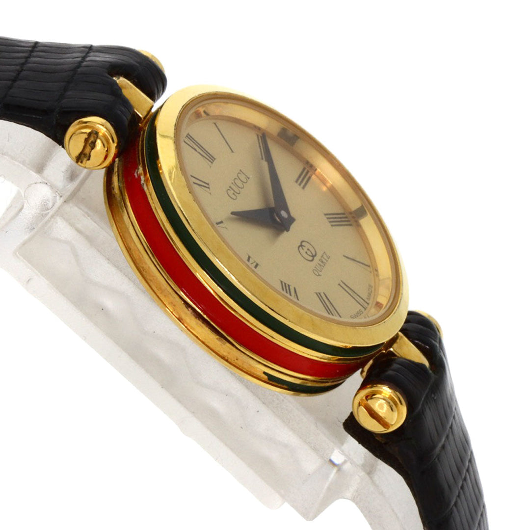 GUCCI Watches Quartz Gold Plated, Leather gold Sherry line gold dial Women Used Authentic