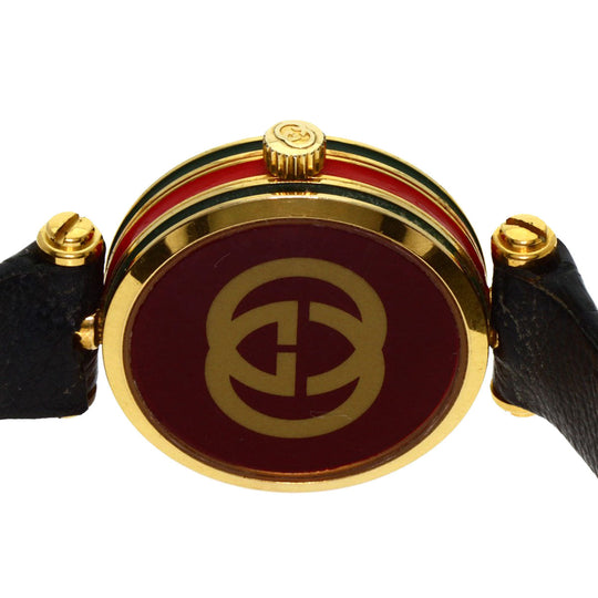 GUCCI Watches Quartz Gold Plated, Leather gold Sherry line gold dial Women Used Authentic