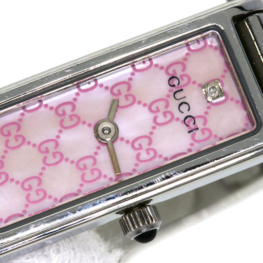 GUCCI Watches Quartz 1500L Stainless Steel , Stainless Steel Silver Square face Pink shell dial Women Used Authentic
