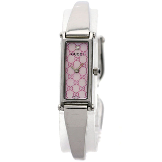 GUCCI Watches Quartz 1500L Stainless Steel , Stainless Steel Silver Square face Pink shell dial Women Used Authentic