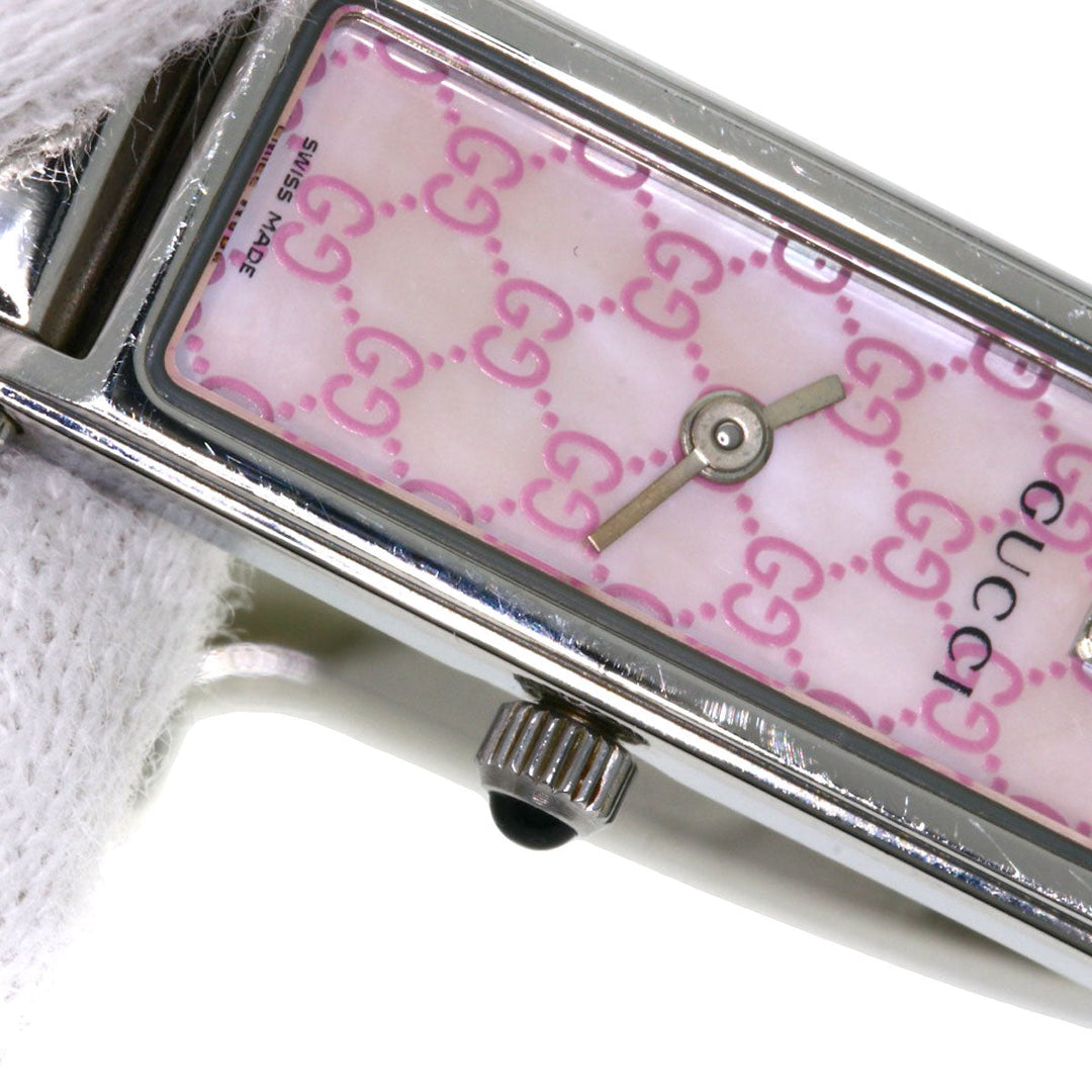 GUCCI Watches Quartz 1500L Stainless Steel , Stainless Steel Silver Square face Pink shell dial Women Used Authentic