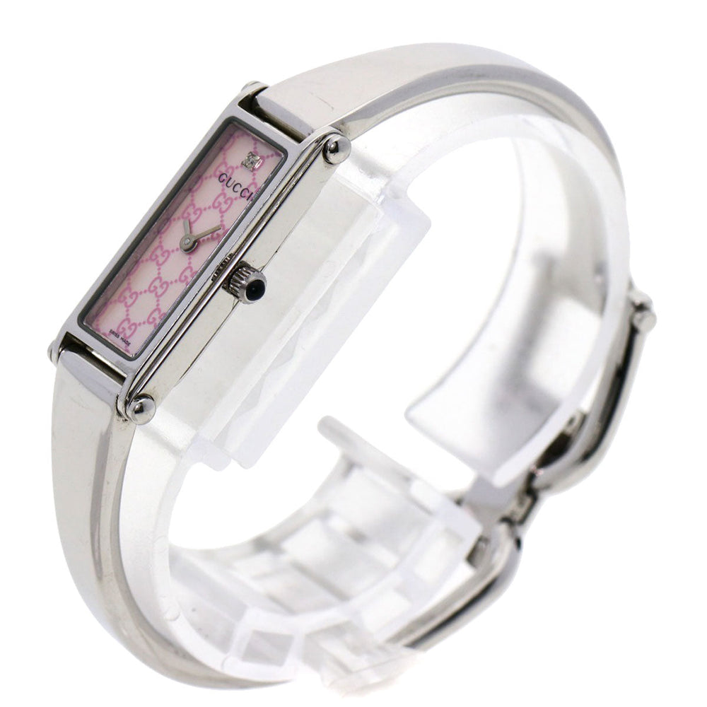 GUCCI Watches Quartz 1500L Stainless Steel , Stainless Steel Silver Square face Pink shell dial Women Used Authentic