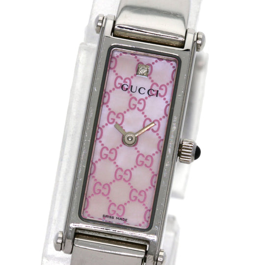 GUCCI Watches Quartz 1500L Stainless Steel , Stainless Steel Silver Square face Pink shell dial Women Used Authentic