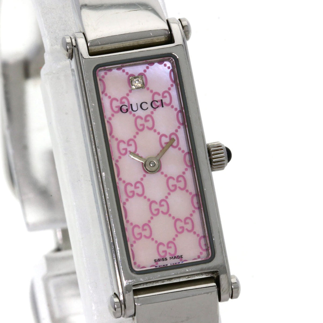 GUCCI Watches Quartz 1500L Stainless Steel , Stainless Steel Silver Square face Pink shell dial Women Used Authentic