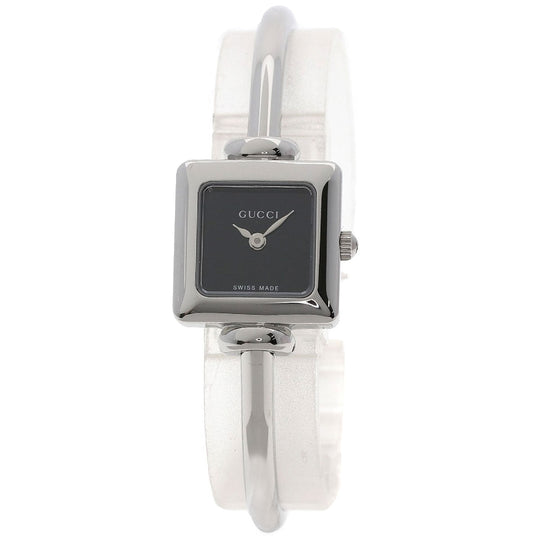 GUCCI Watches Quartz 1900L Stainless Steel , Stainless Steel Silver Square face black dial Women Used Authentic