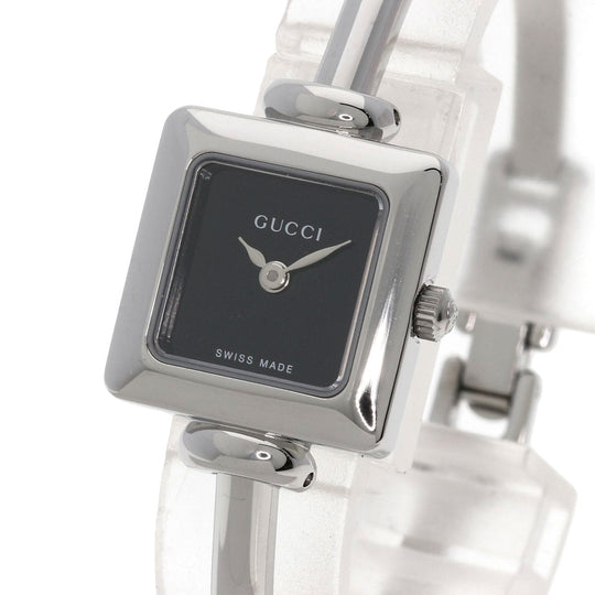 GUCCI Watches Quartz 1900L Stainless Steel , Stainless Steel Silver Square face black dial Women Used Authentic
