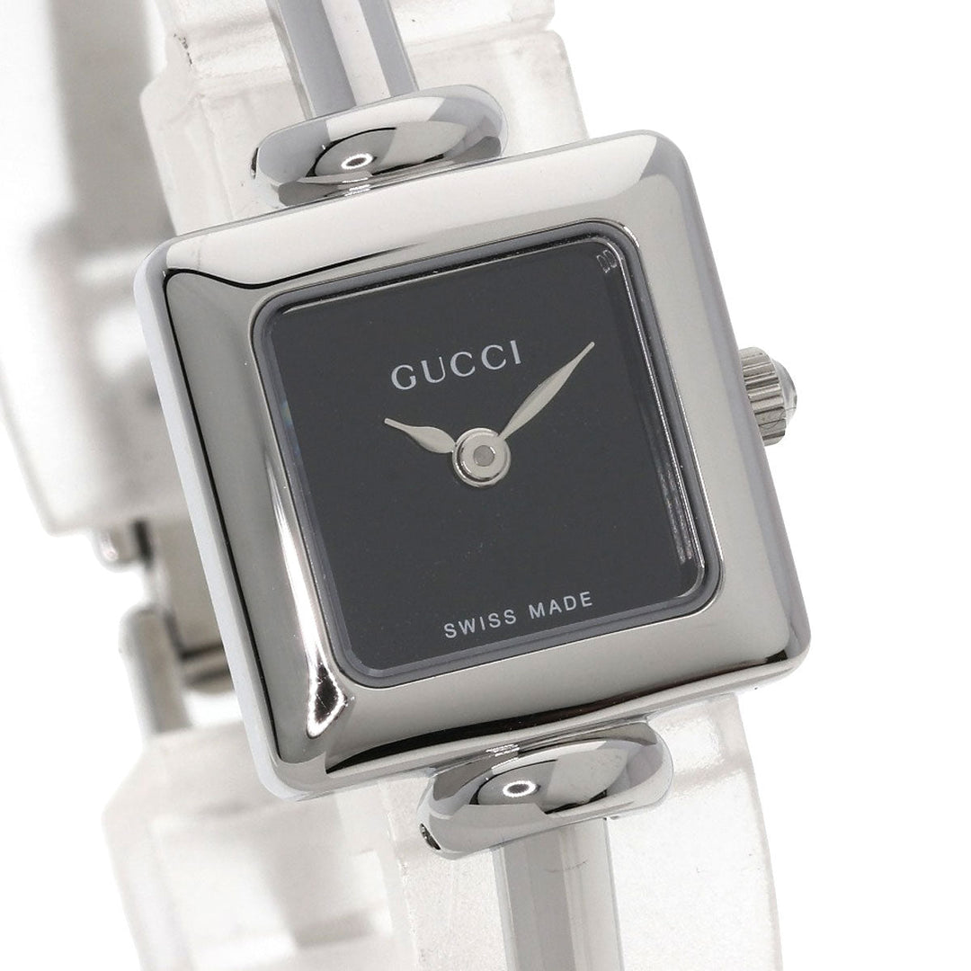 GUCCI Watches Quartz 1900L Stainless Steel , Stainless Steel Silver Square face black dial Women Used Authentic