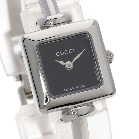 GUCCI Watches Quartz 1900L Stainless Steel , Stainless Steel Silver Square face black dial Women Used Authentic