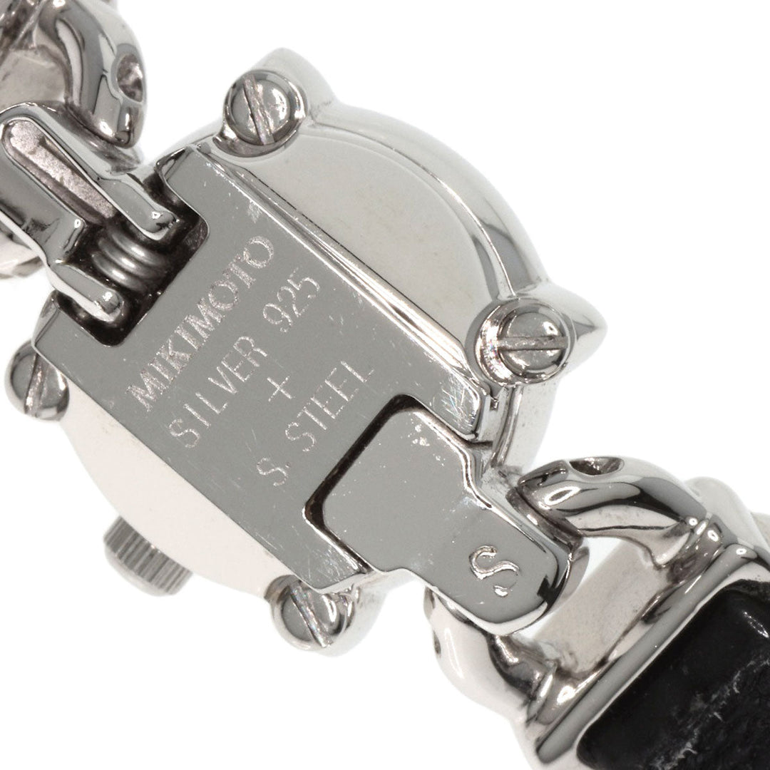 MIKIMOTO Watches Quartz Stainless Steel, Leather Silver Round face 2WAY Necklace included White shell dial Women Used Authentic