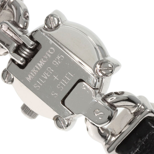 MIKIMOTO Watches Quartz Stainless Steel, Leather Silver Round face 2WAY Necklace included White shell dial Women Used Authentic