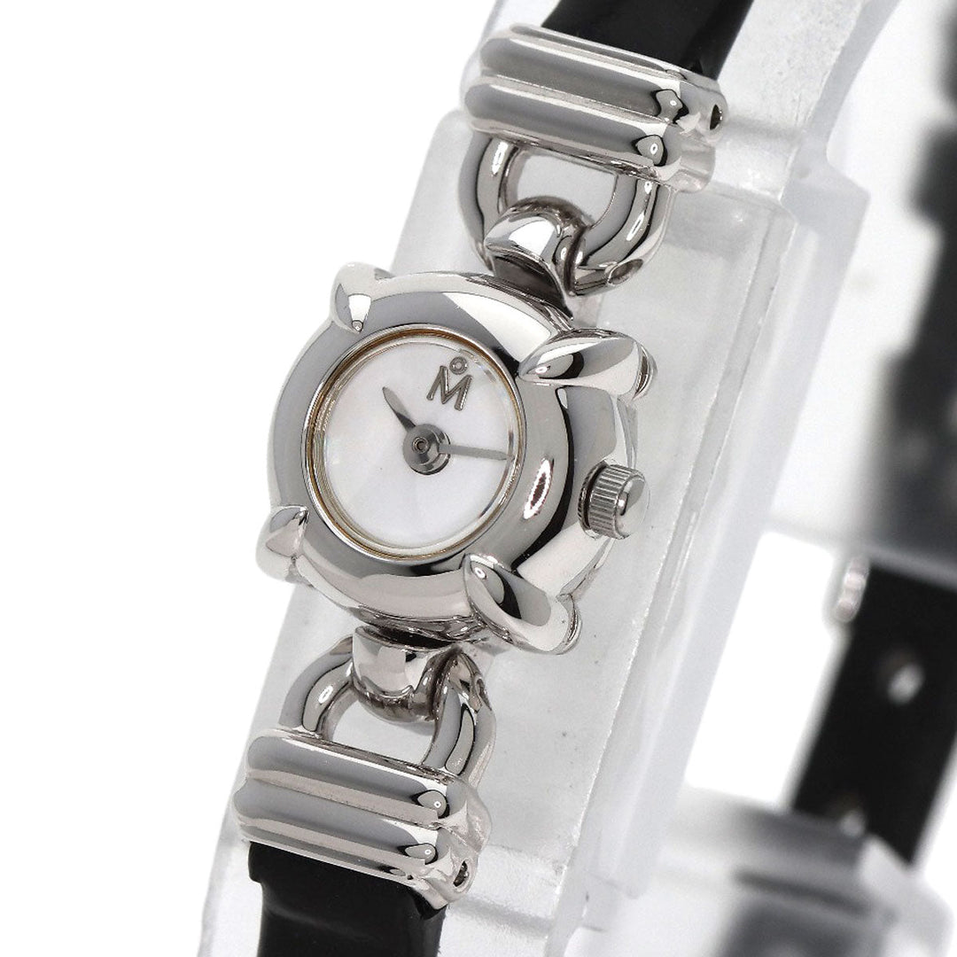 MIKIMOTO Watches Quartz Stainless Steel, Leather Silver Round face 2WAY Necklace included White shell dial Women Used Authentic