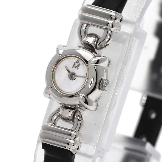 MIKIMOTO Watches Quartz Stainless Steel, Leather Silver Round face 2WAY Necklace included White shell dial Women Used Authentic