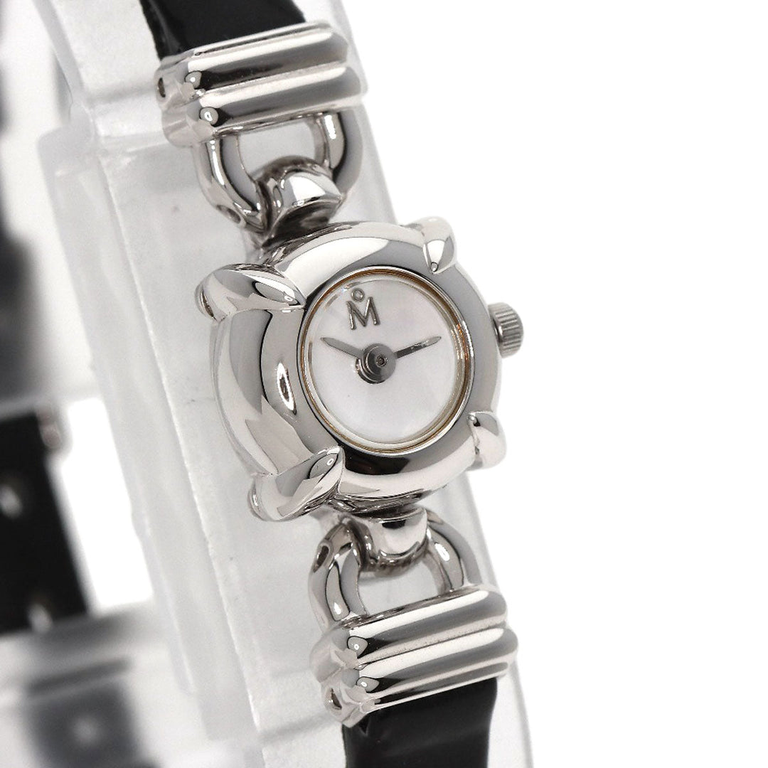 MIKIMOTO Watches Quartz Stainless Steel, Leather Silver Round face 2WAY Necklace included White shell dial Women Used Authentic