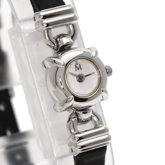 MIKIMOTO Watches Quartz Stainless Steel, Leather Silver Round face 2WAY Necklace included White shell dial Women Used Authentic