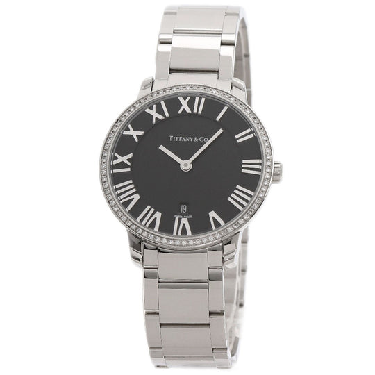 TIFFANY&Co. Watches Quartz Stainless Steel , Stainless Steel Silver Atlas Dome Bezel Diamond black dial Women Used Authentic