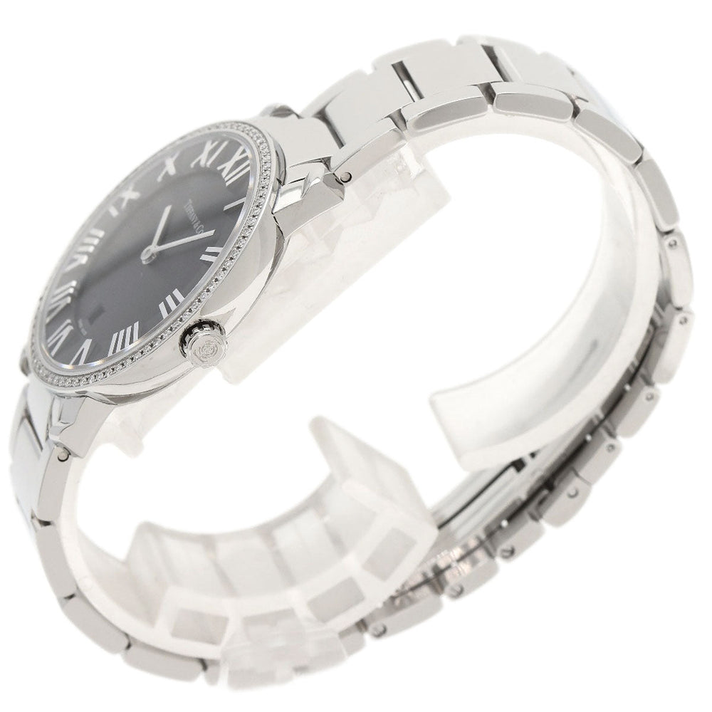 TIFFANY&Co. Watches Quartz Stainless Steel , Stainless Steel Silver Atlas Dome Bezel Diamond black dial Women Used Authentic