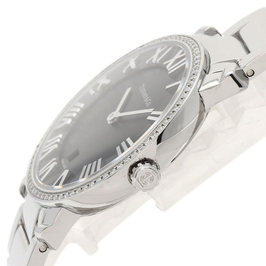 TIFFANY&Co. Watches Quartz Stainless Steel , Stainless Steel Silver Atlas Dome Bezel Diamond black dial Women Used Authentic