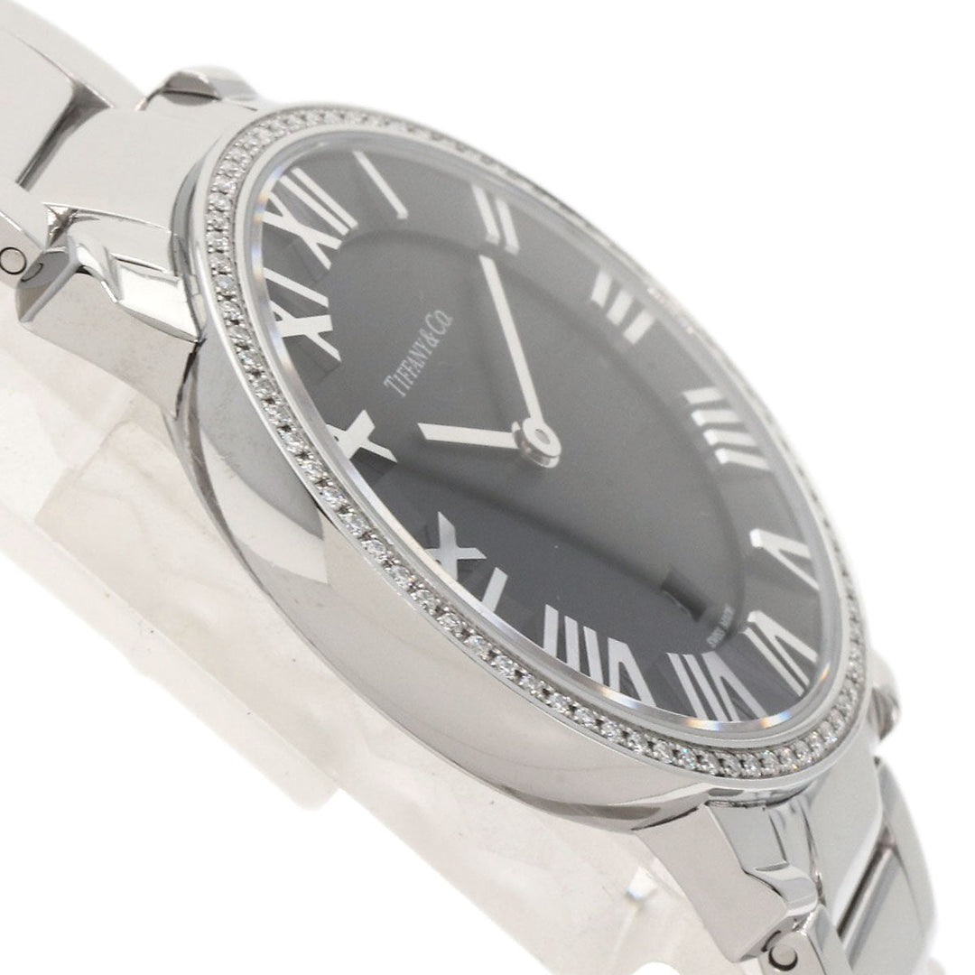 TIFFANY&Co. Watches Quartz Stainless Steel , Stainless Steel Silver Atlas Dome Bezel Diamond black dial Women Used Authentic
