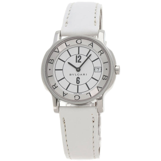 BVLGARI Watches Quartz ST35S Stainless Steel, Leather Silver Solo tempo white dial mens Used Authentic