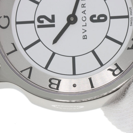 BVLGARI Watches Quartz ST35S Stainless Steel, Leather Silver Solo tempo white dial mens Used Authentic
