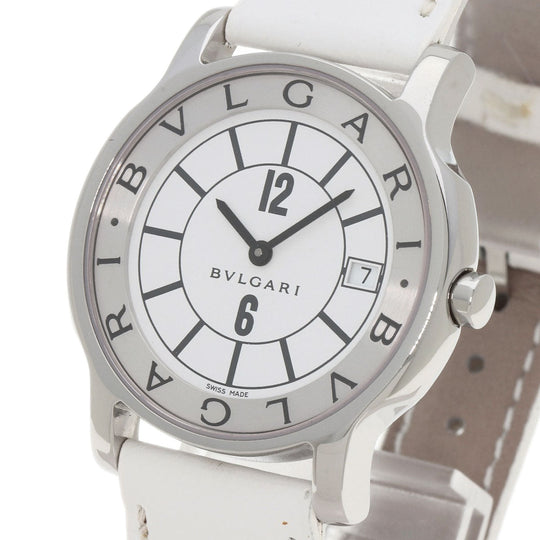 BVLGARI Watches Quartz ST35S Stainless Steel, Leather Silver Solo tempo white dial mens Used Authentic