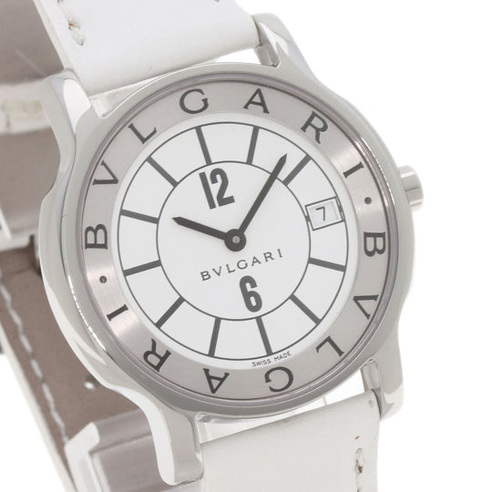BVLGARI Watches Quartz ST35S Stainless Steel, Leather Silver Solo tempo white dial mens Used Authentic