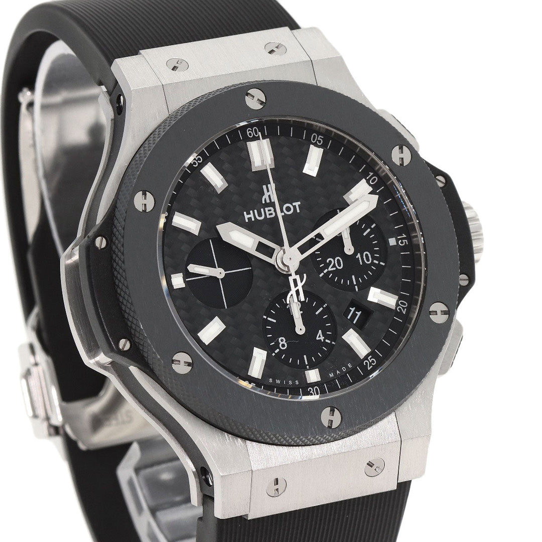 HUBLOT Watches Mechanical Automatic 301.SM.1770.RX Stainless Steel, Rubber, Ceramic Silver Big Bang Evolution Chronograph Black carbon dial mens Used Authentic