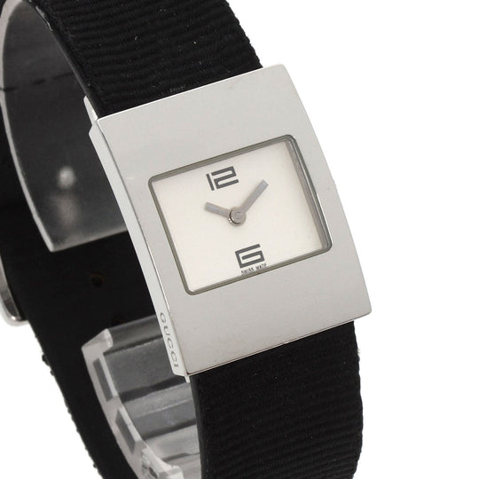 GUCCI Watches Quartz 4900L Stainless Steel, Leather Silver Square face white dial Women Used Authentic